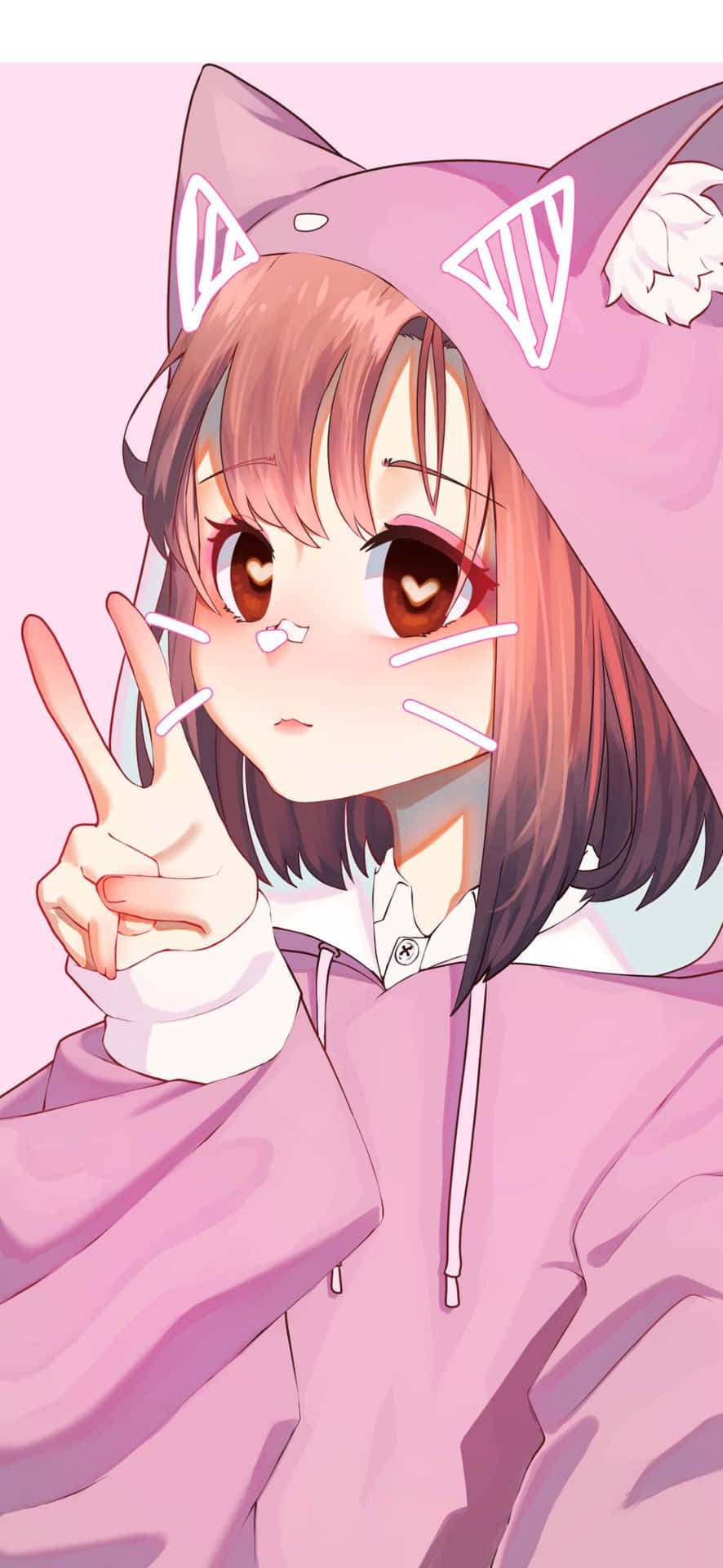 Anime Girl Peace Sign Cat Hoodie Wallpaper