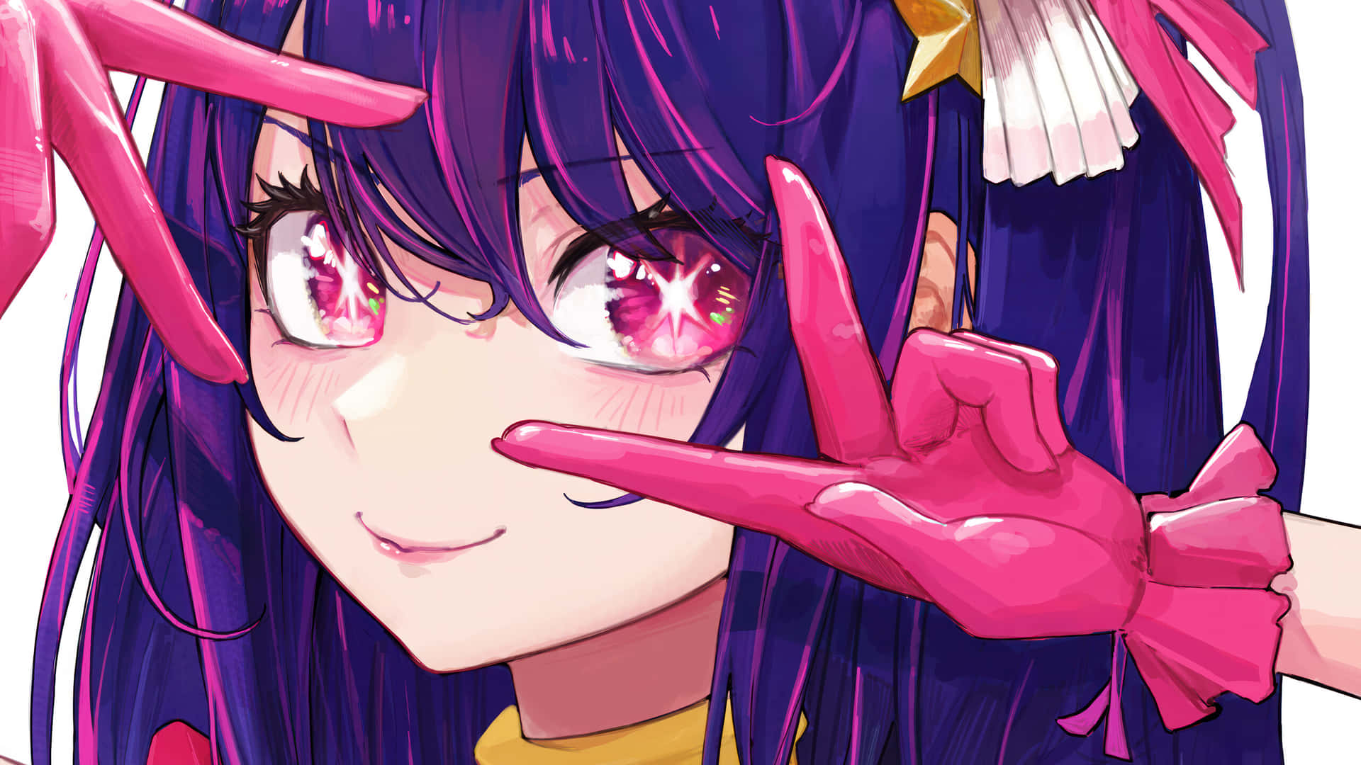 Anime Girl Peace Sign Close Up Wallpaper