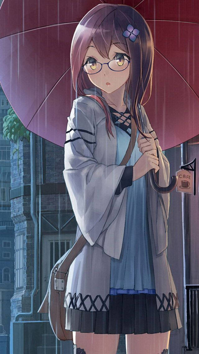 Rainy Day And Anime Girl Phone Wallpaper