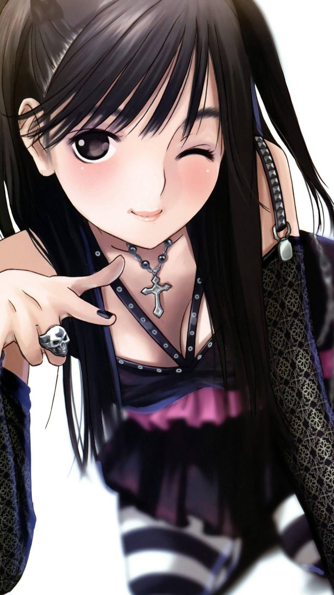 An anime girl using her phone Wallpaper