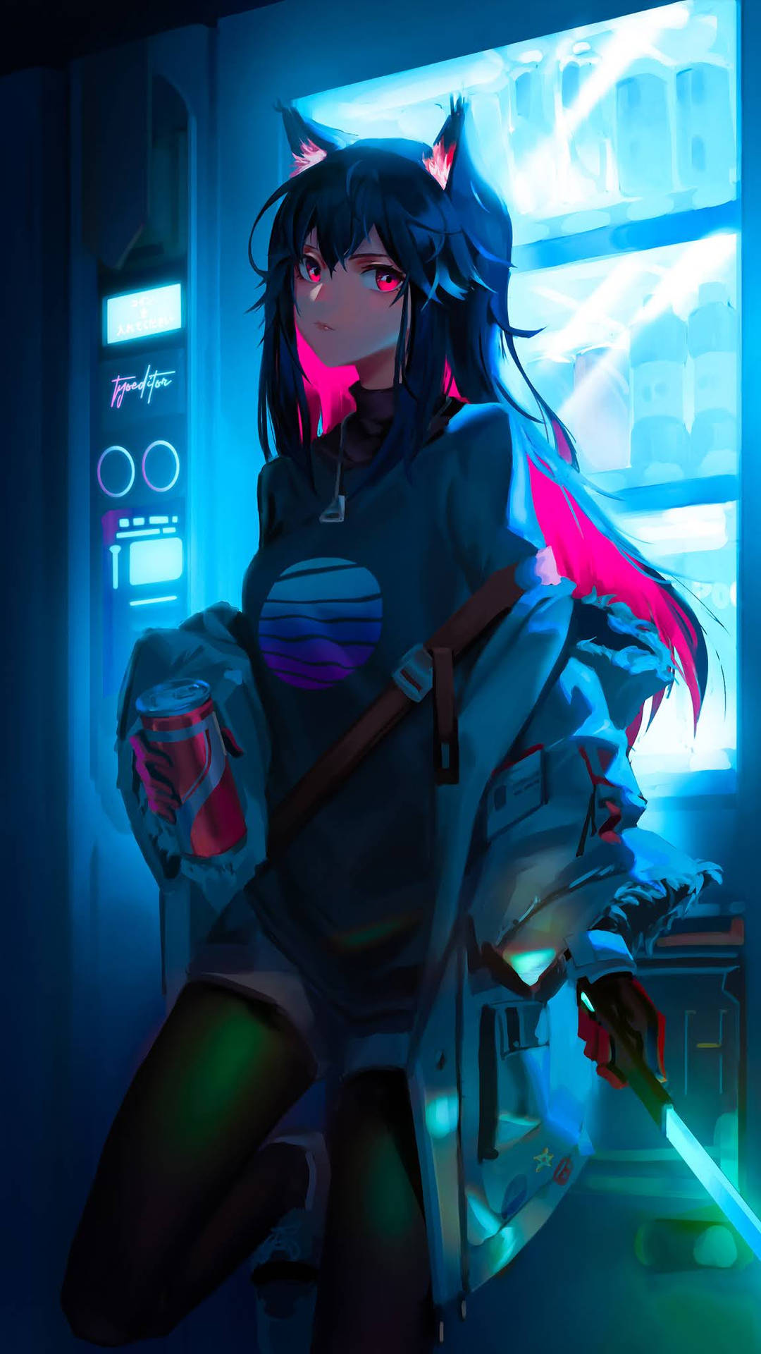 En animepige på hendes telefon Wallpaper