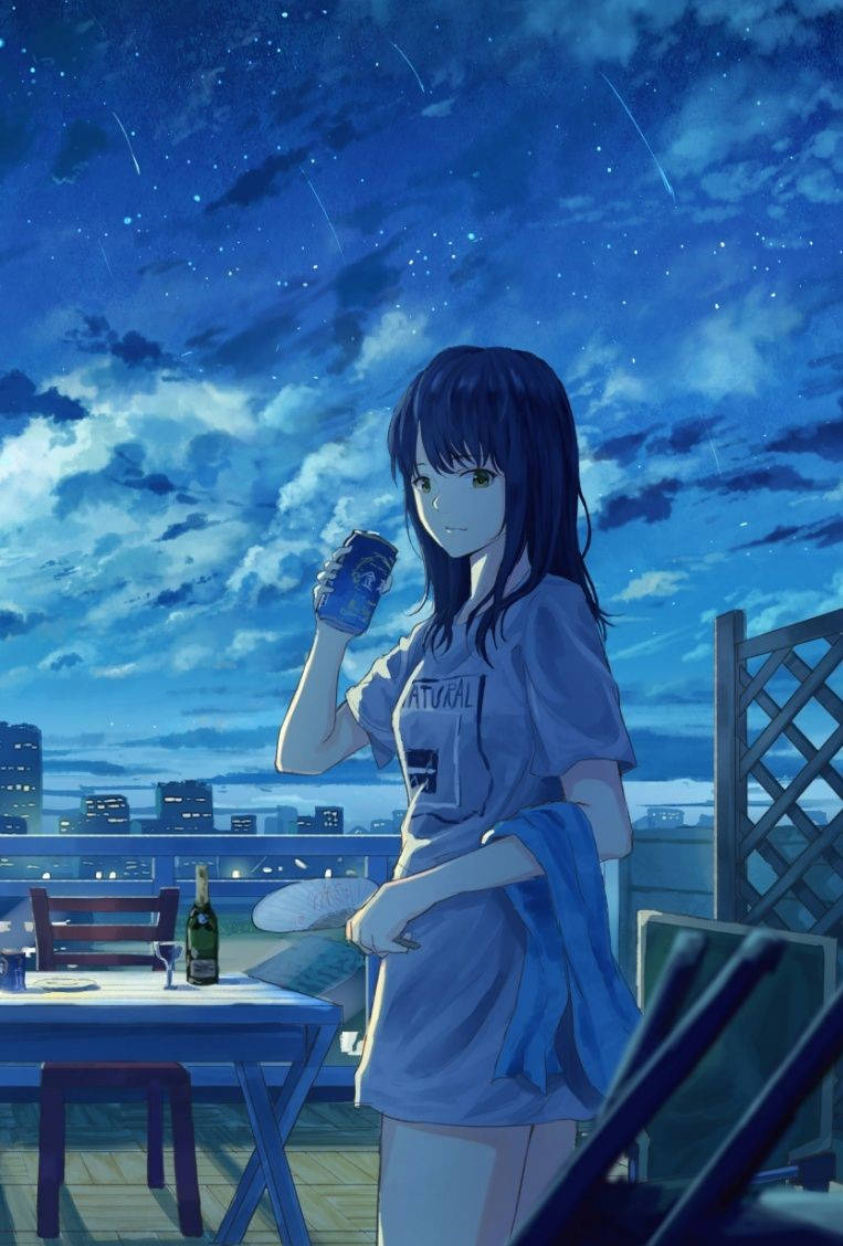 A young anime girl talking on the phone Wallpaper