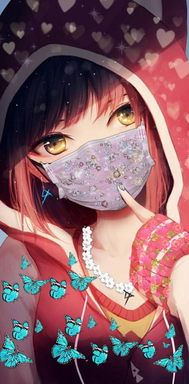 Hearts And Butterflies On Anime Girl Phone Wallpaper