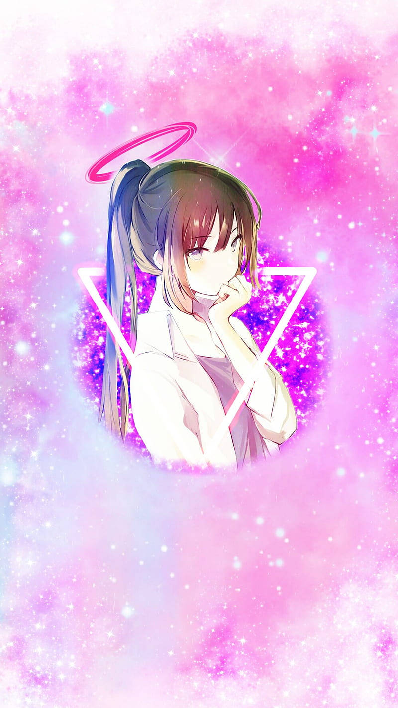 Pink Halo On An Anime Girl Phone Wallpaper