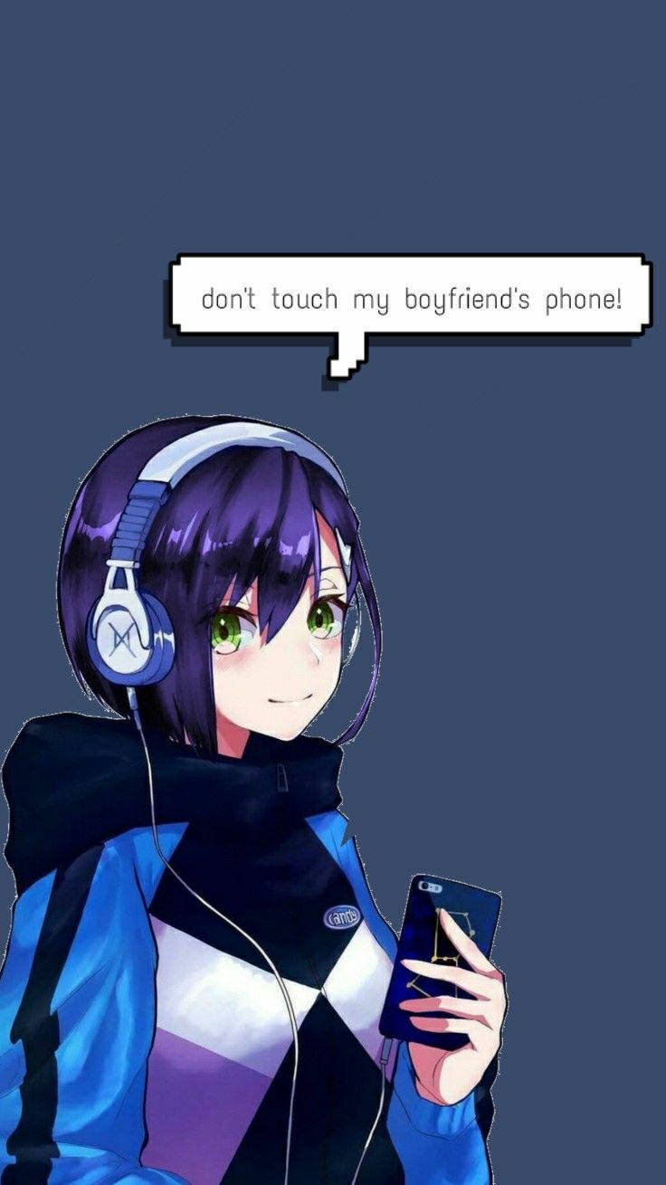 Anime Pige Tekster på Hendes Telefon Wallpaper