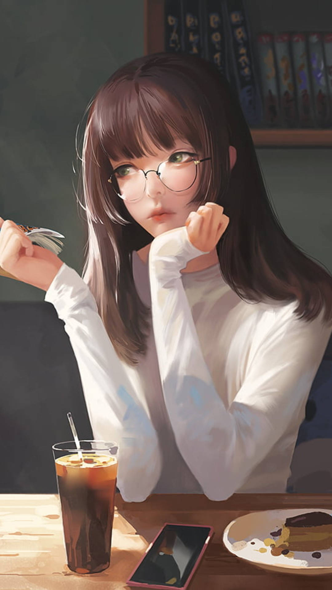 Coffee And Anime Girl Phone Wallpaper