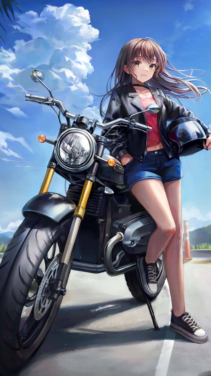 Motorcyclist Anime Girl Phone Wallpaper