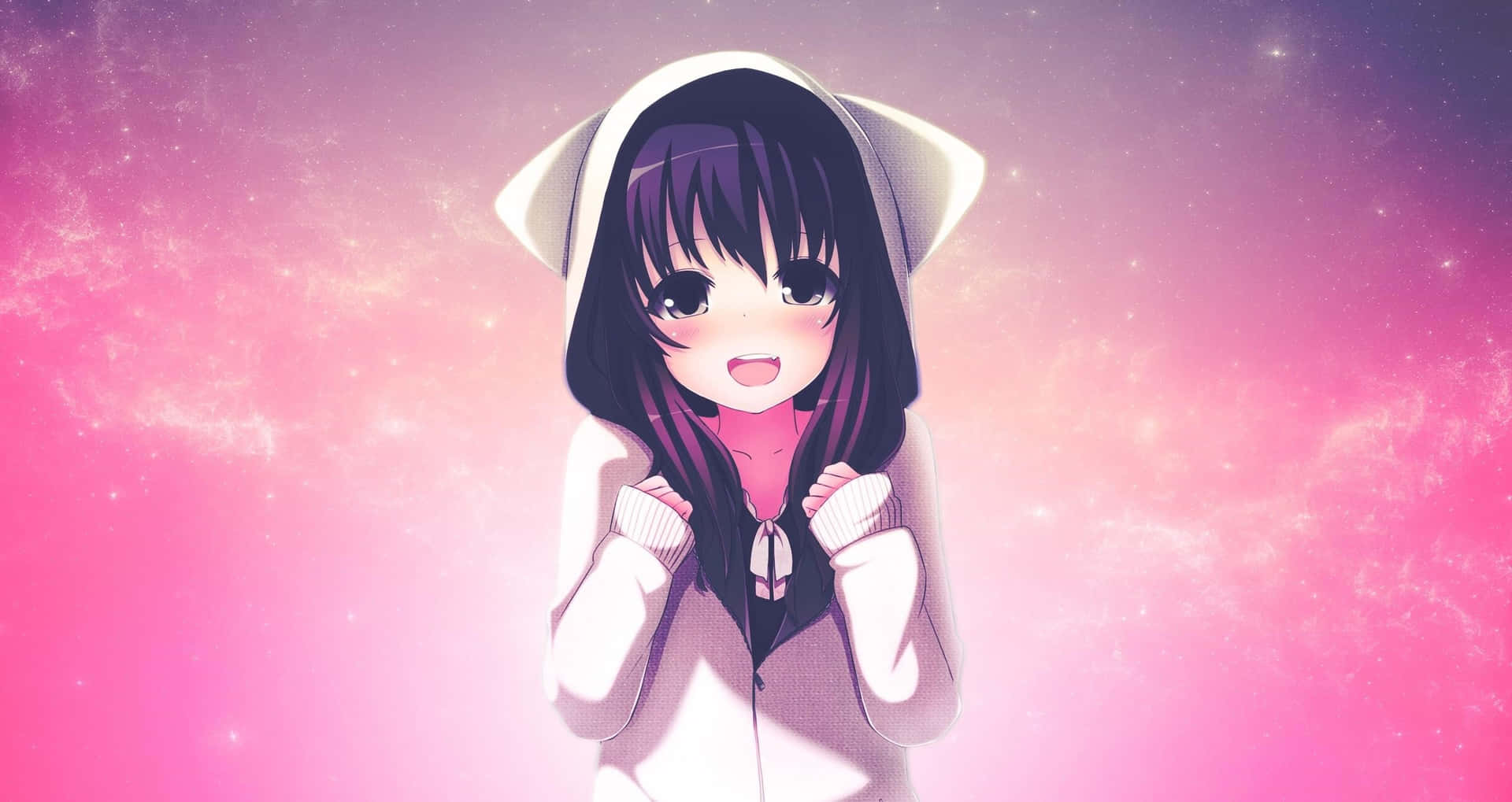 Anime Girl Pink Gradient Background Wallpaper