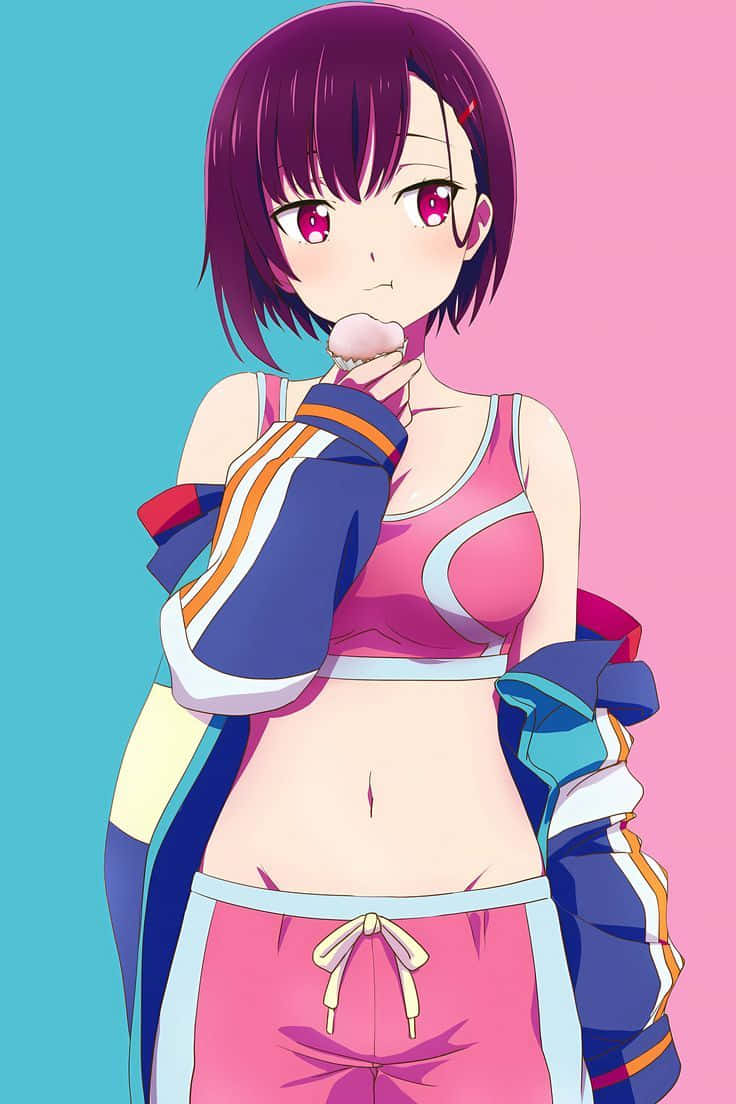 Anime Girl Pinkand Blue Background Wallpaper