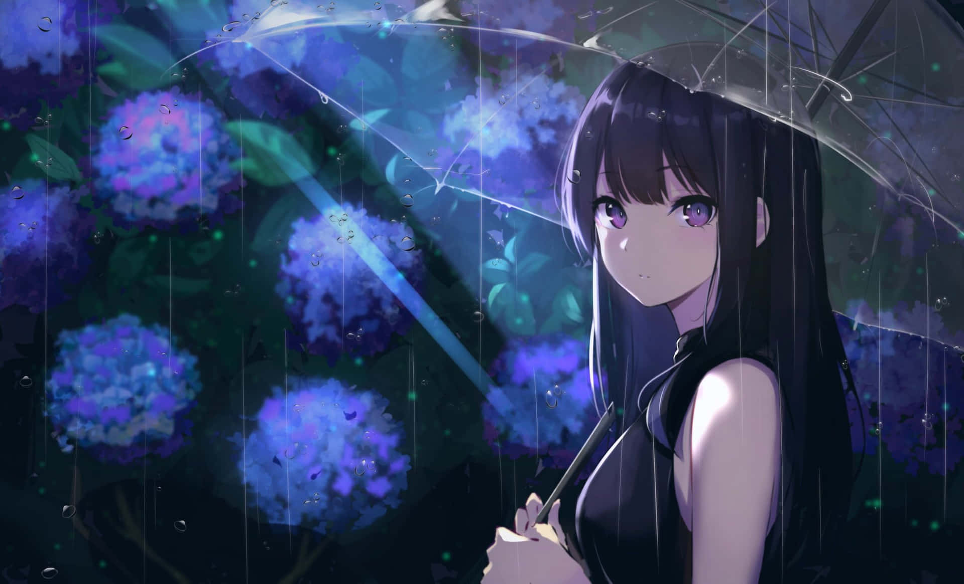 Anime Girl Profile Holding Umbrella Wallpaper