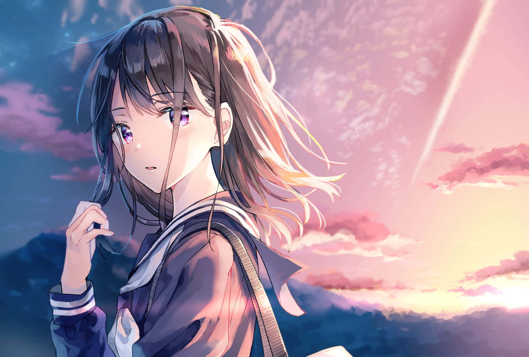 Download Anime Girl Pink Sky Profile Picture | Wallpapers.com