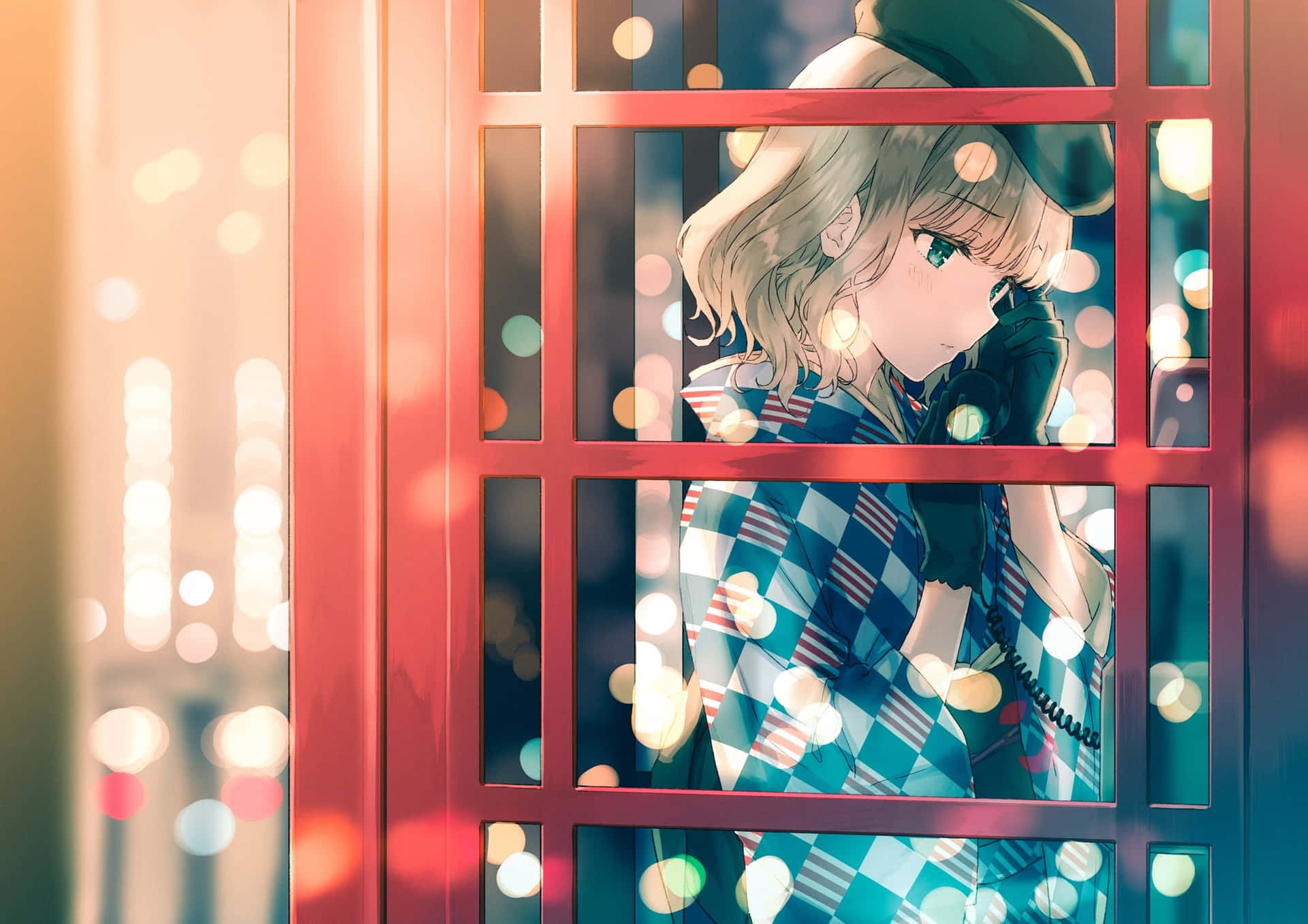 Imágenesde Perfil De Una Chica Anime En Una Cabina Telefónica Para Teléfono Móvil.