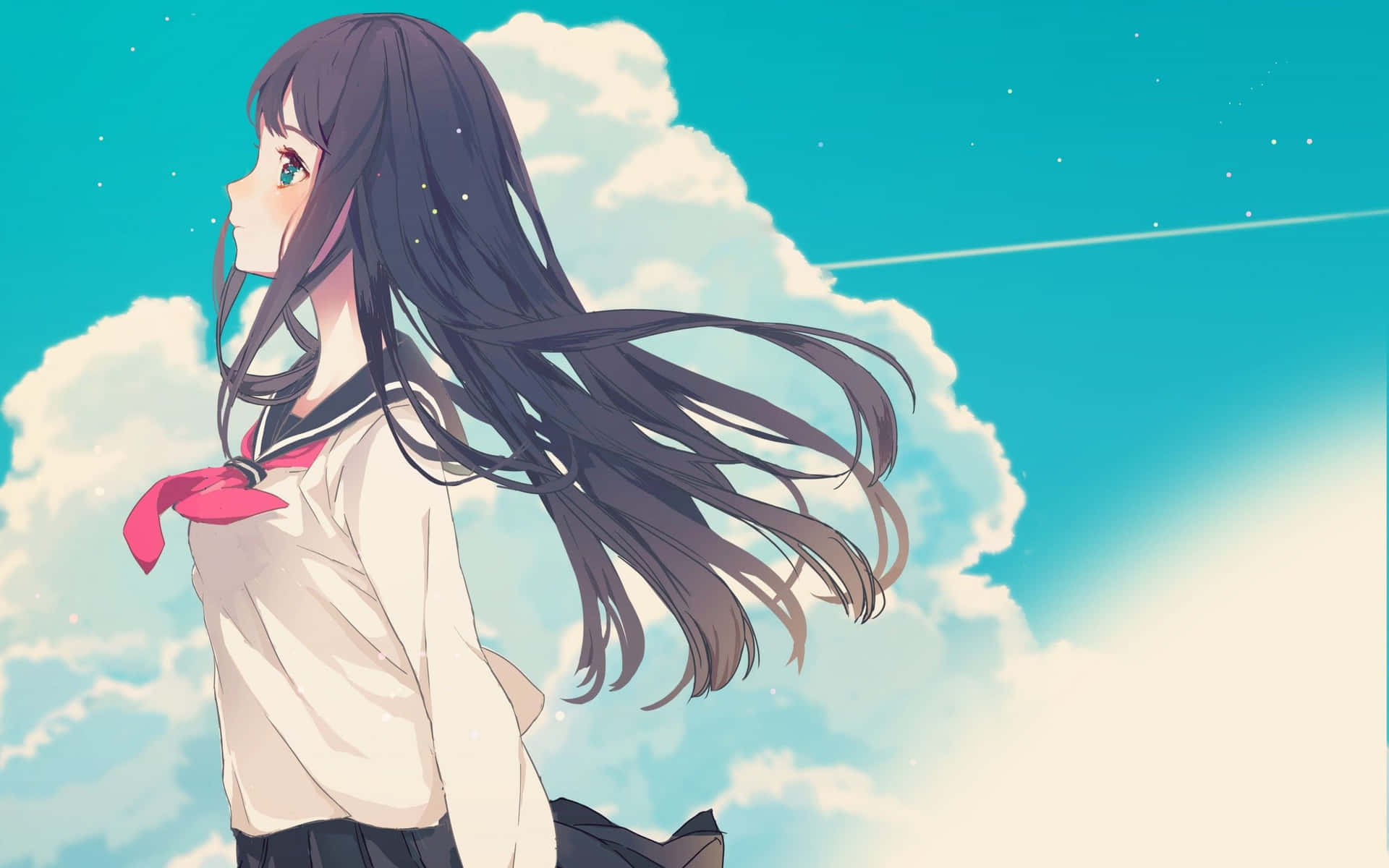 Imagende Perfil De Una Chica De Anime Con El Cielo Nublado