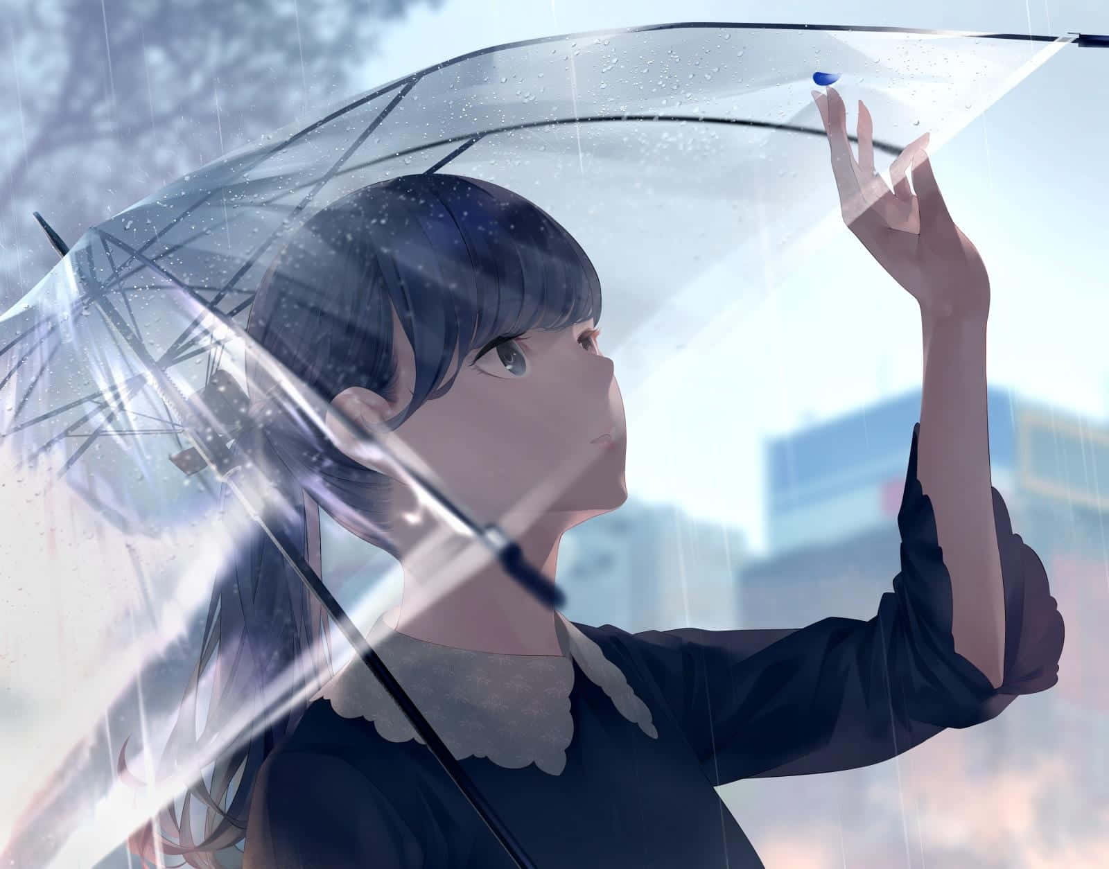 Imagende Perfil De Una Chica De Anime Con Un Paraguas.