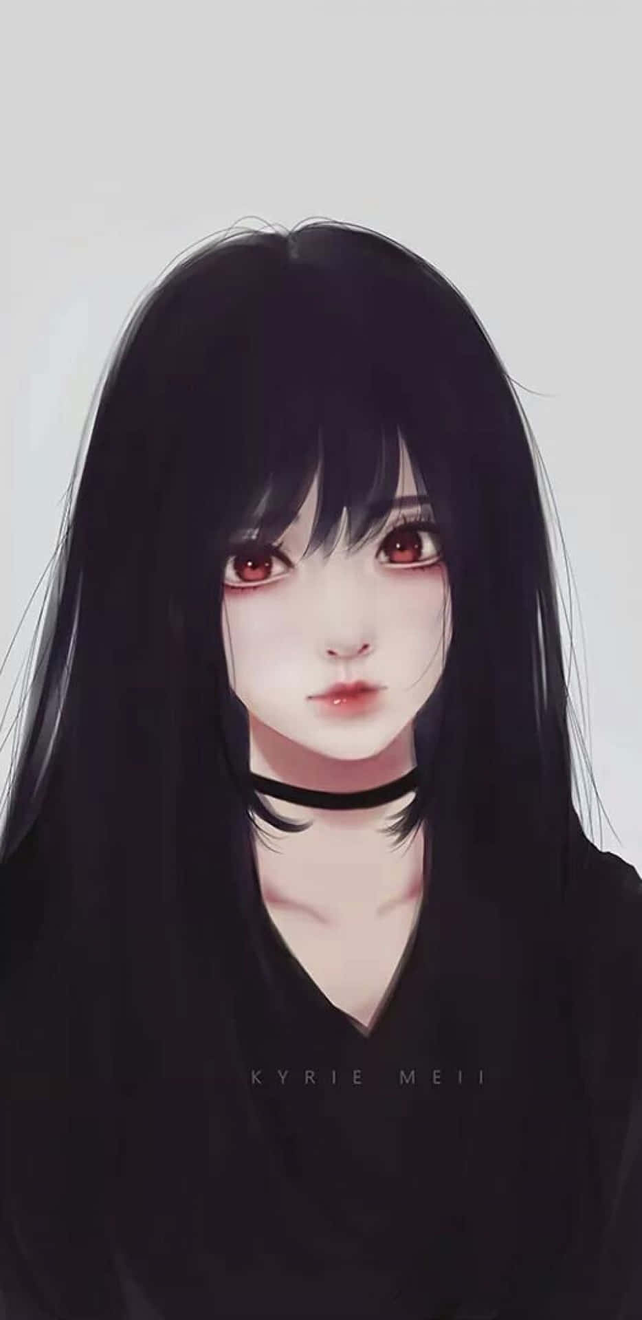 Sort håret Anime Pige Profilbillede Tapet