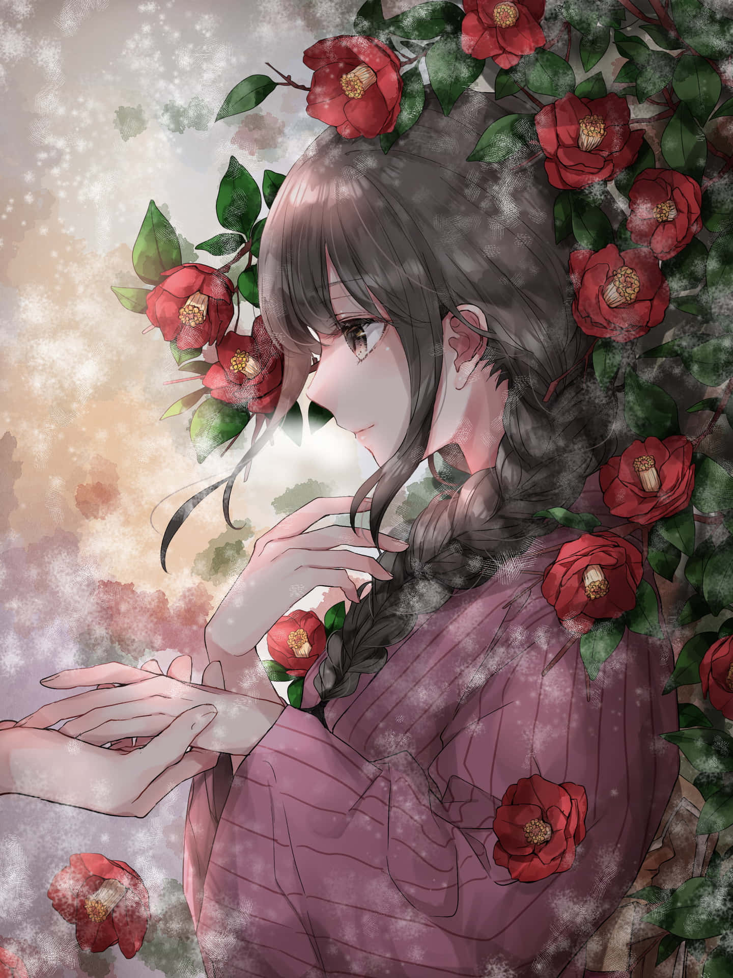 Æstetisk rose anime pige profilbillede wallpaper: