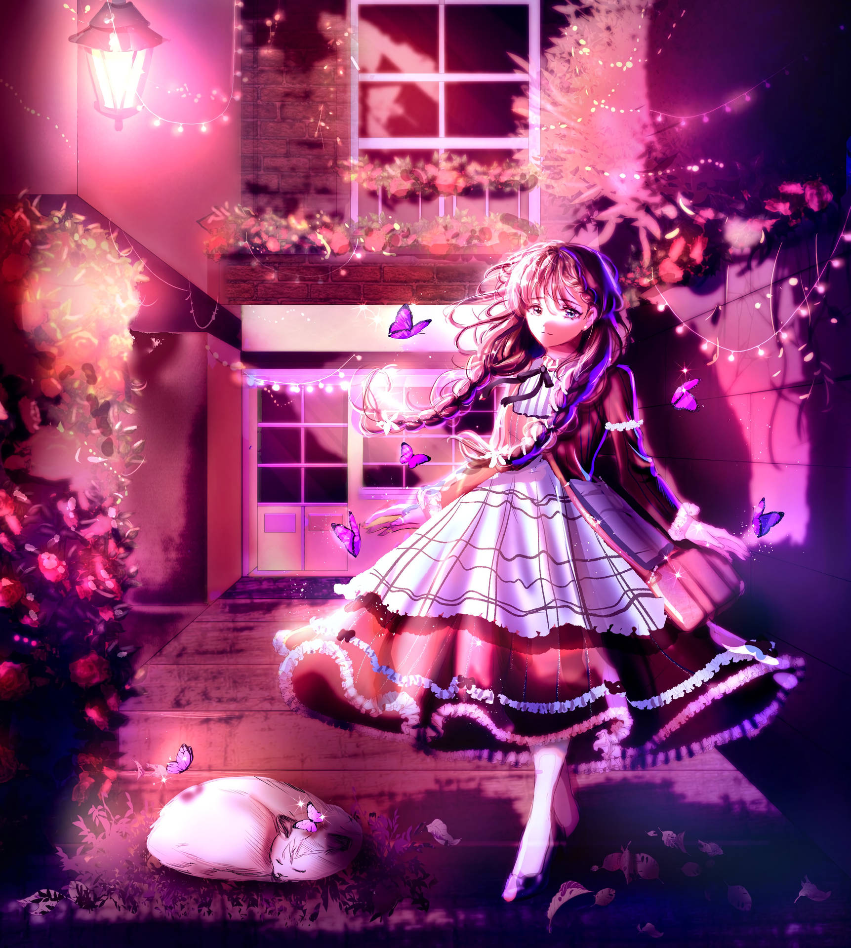 Anime Girl Purple Butterflies Wallpaper