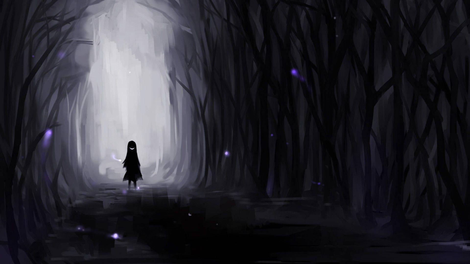 Download Anime Girl Sad Alone Dark Aesthetic Forest Wallpaper | Wallpapers .com
