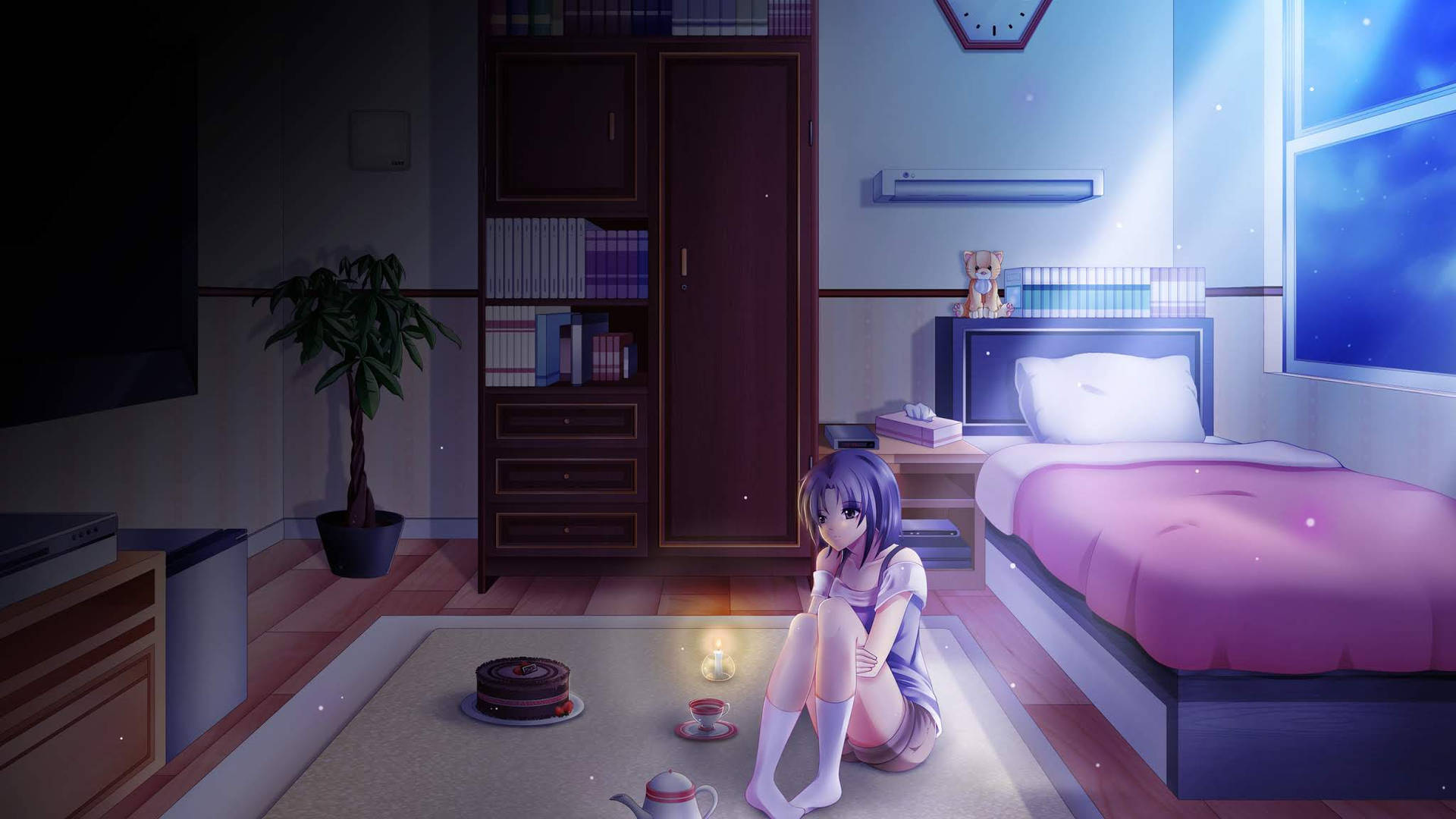 Anime Girl Sad Alone In Her Room Wallpaper
