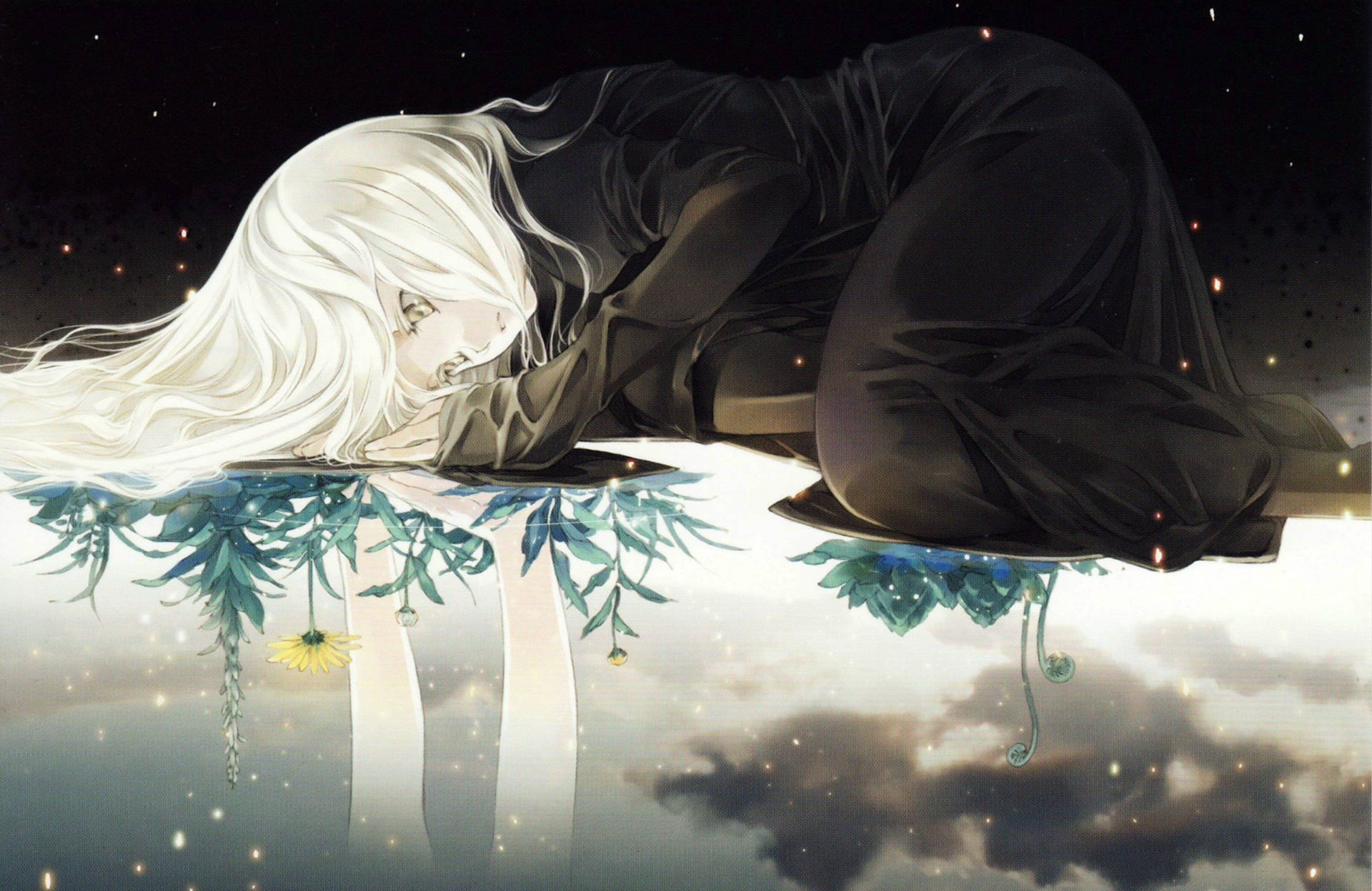 Anime Girl Sad Alone On Reflective Water Wallpaper