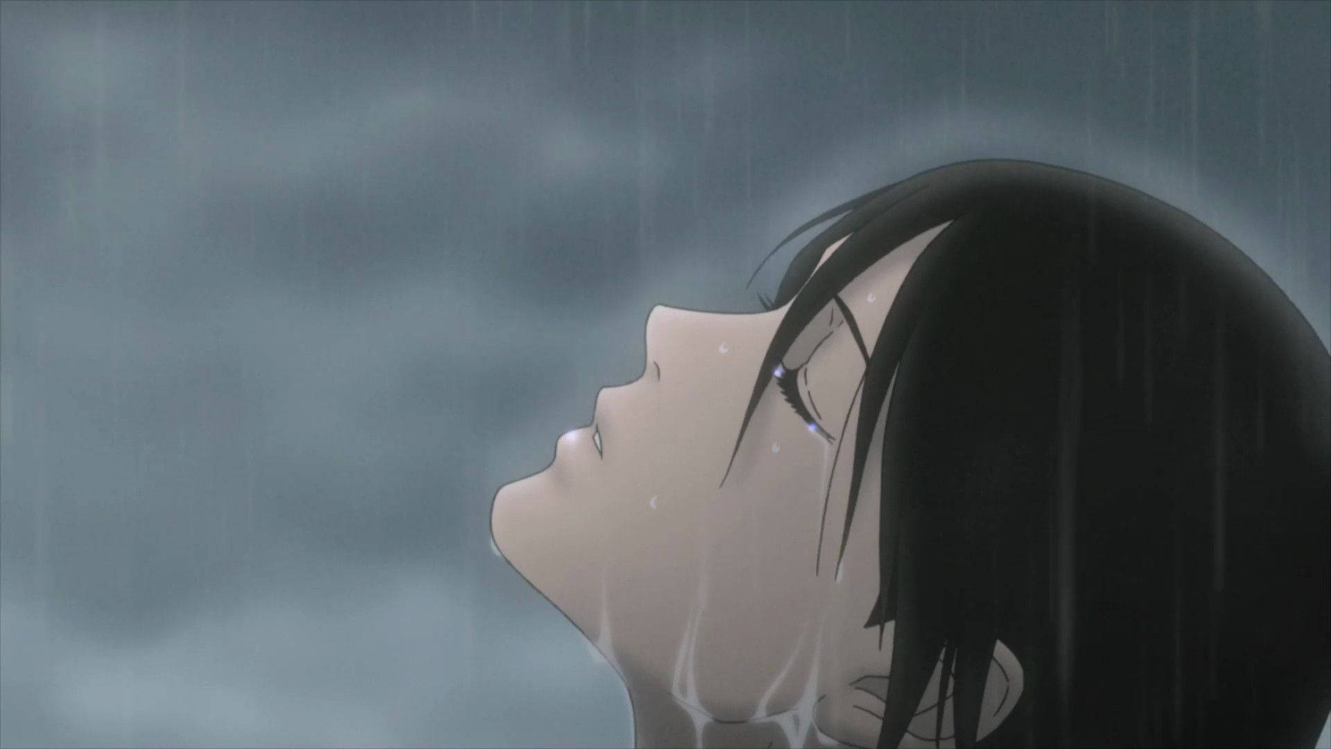 Anime Girl Sad Alone Side View Raining Wallpaper