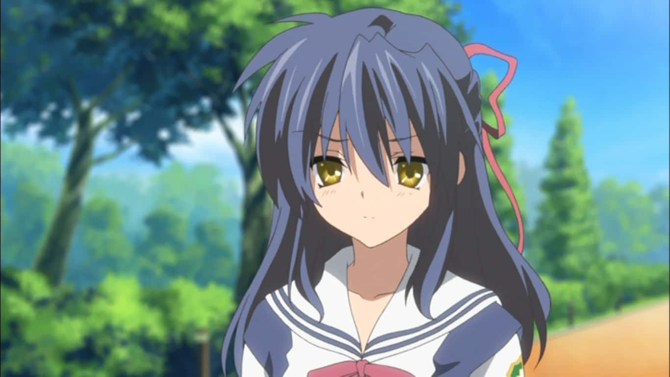 Anime Jente Skoleuniform Utendørs Bakgrunnsbildet