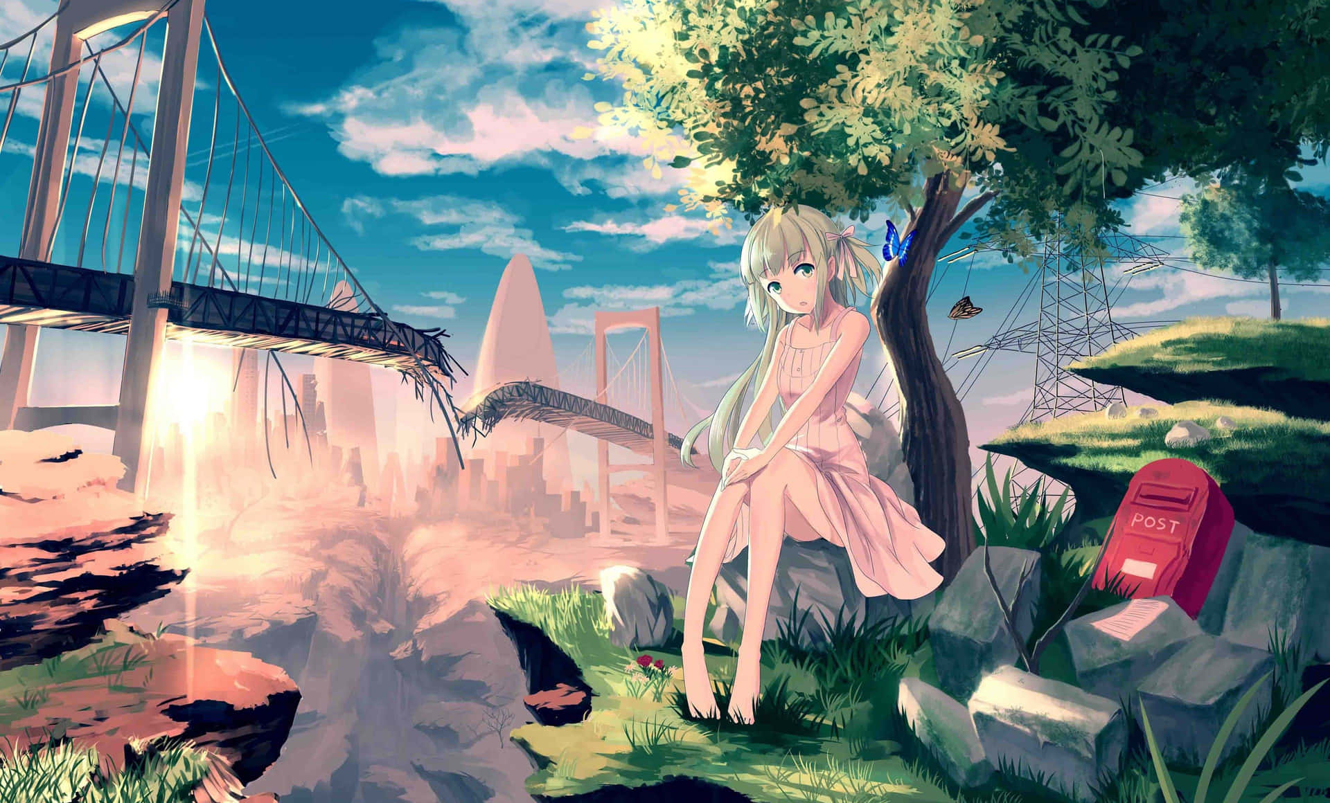 Anime Girl Serene Bridge View Wallpaper