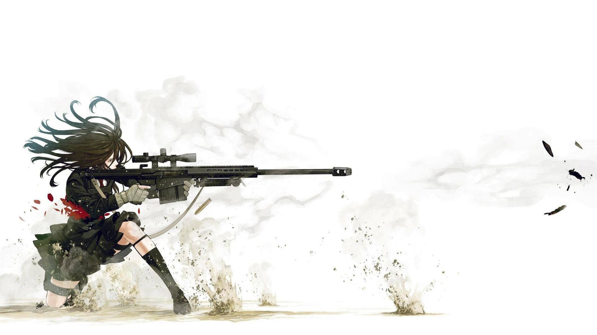 Anime Girl Shooting Using Sniper Wallpaper