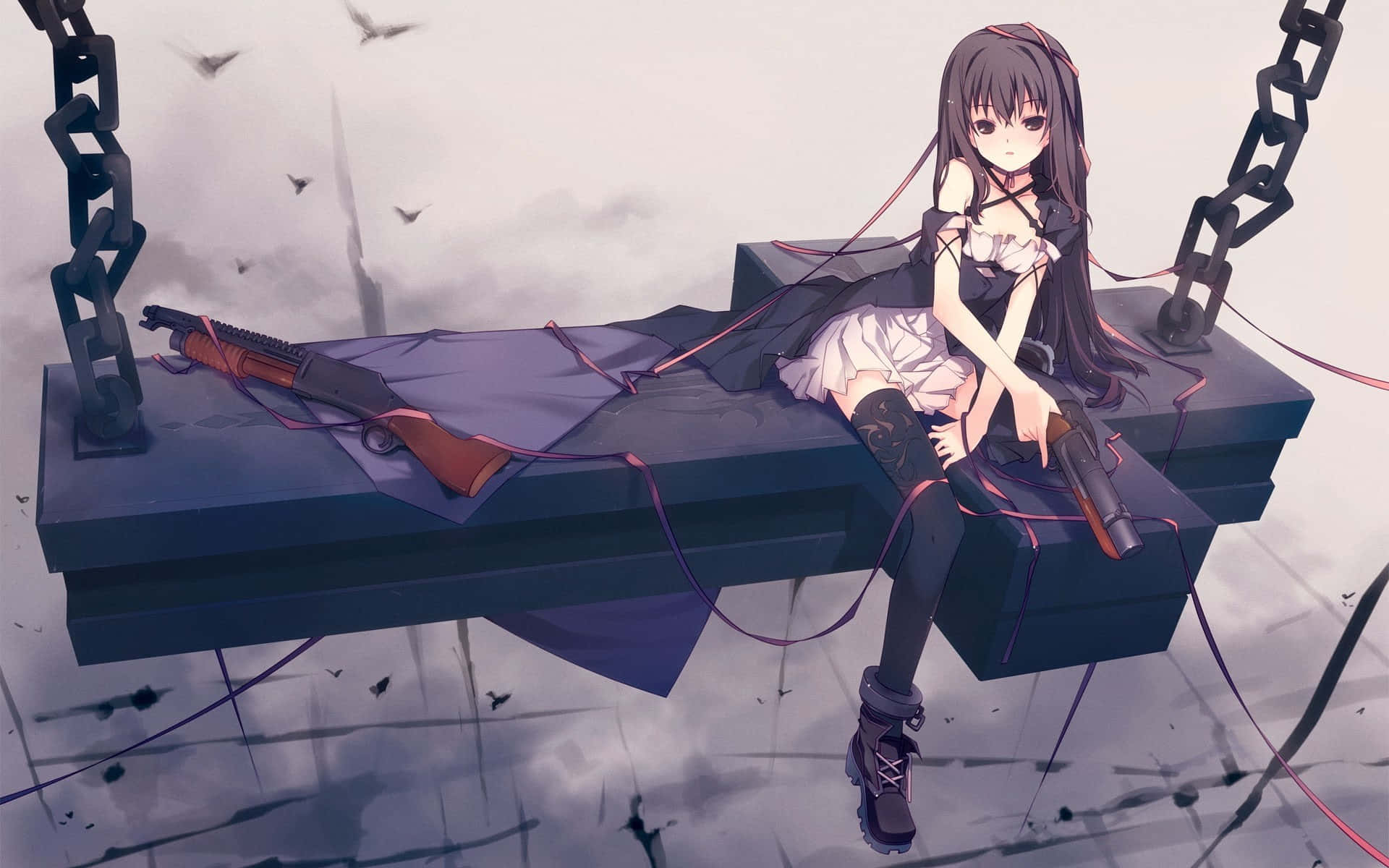 Anime Girl Sitting On Unbreakable Metal Wallpaper