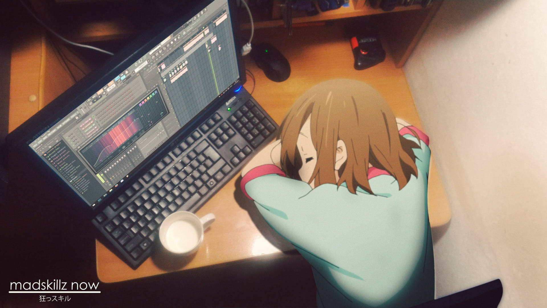 Anime Girl Sleeping Desk Wallpaper