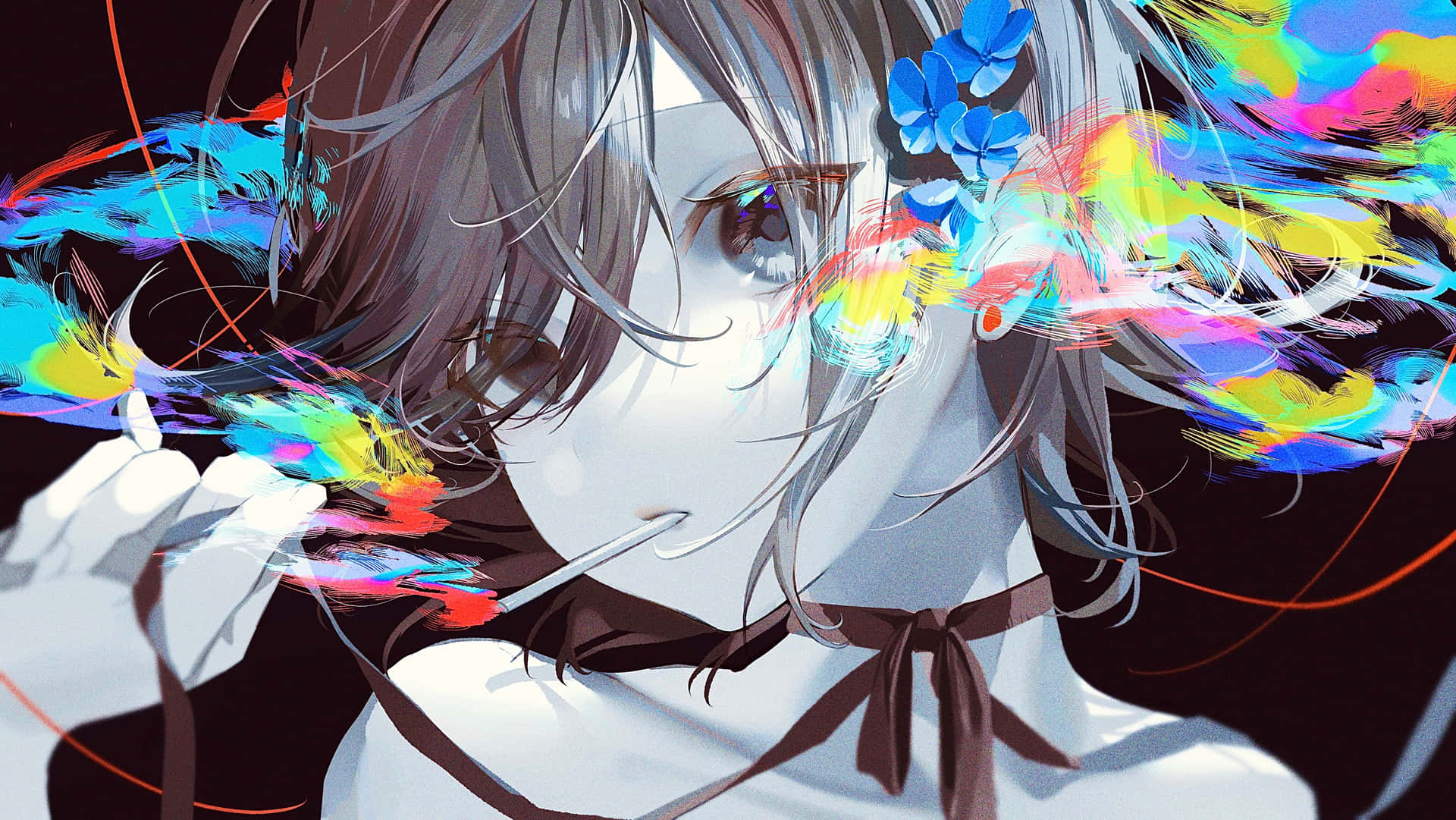 Animemädchen Raucht Regenbogen Wallpaper