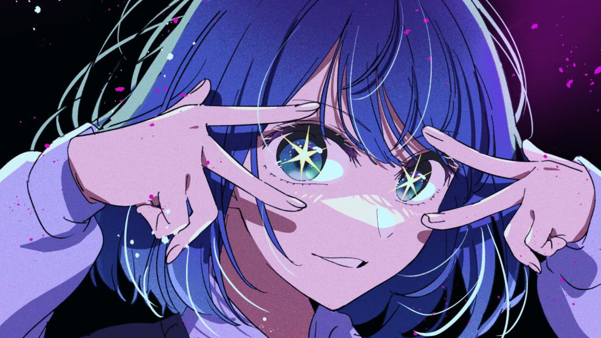 Anime Girl Starry Eyes Peace Sign Wallpaper