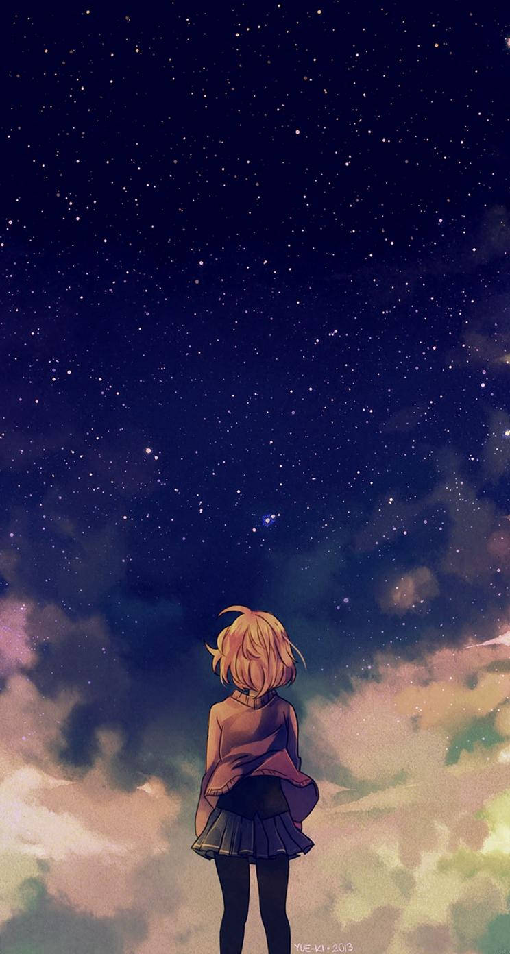 Download Anime Girl Starry Night Iphone Se Wallpaper 