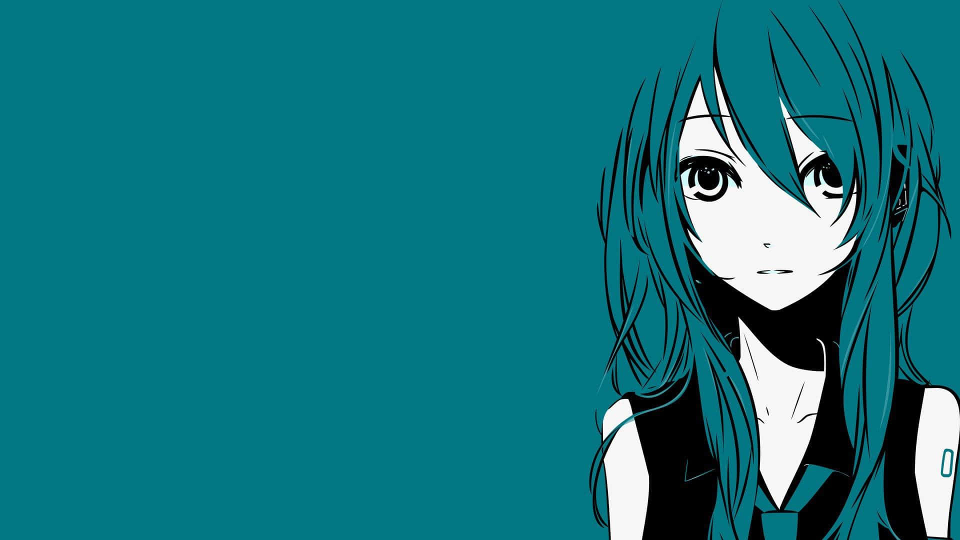 Download Anime Girl Teal Background Wallpaper | Wallpapers.com