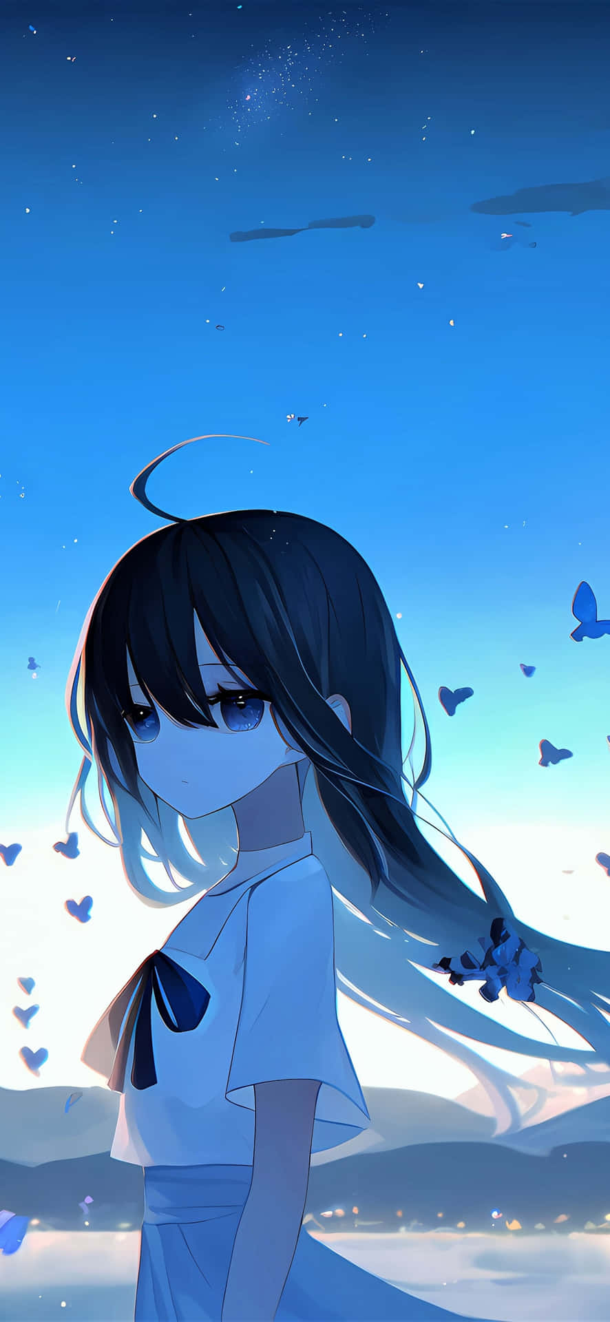 Anime Girl Twilight Butterflies Wallpaper