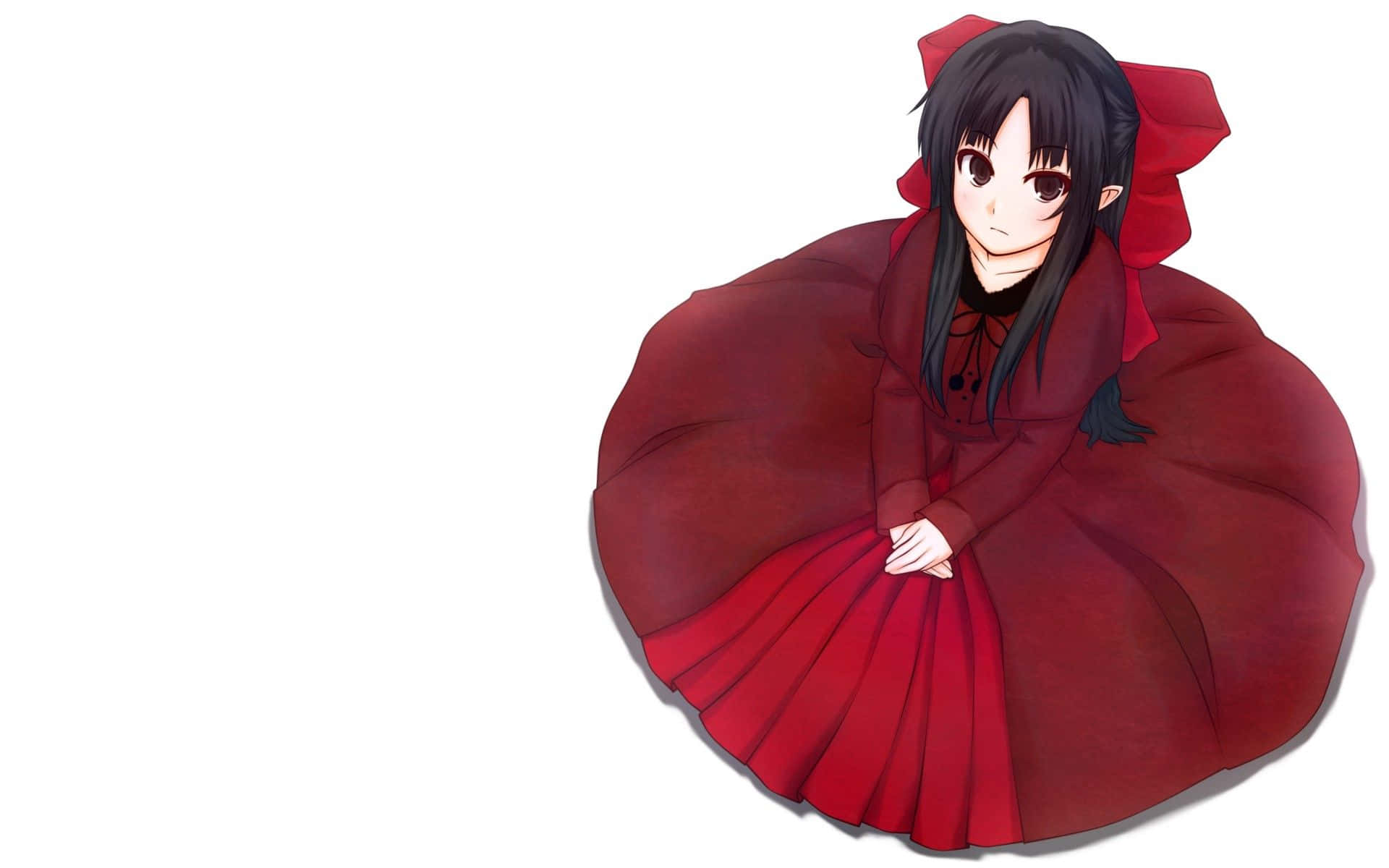 Chicade Anime Vistiendo Un Modesto Vestido Rojo. Fondo de pantalla