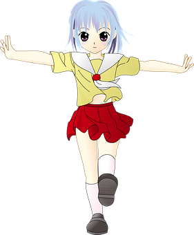Anime Girl Welcoming Pose PNG