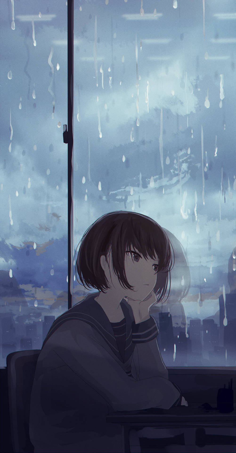 Animemädchen Am Fenster Bei Schönem Regen. Wallpaper