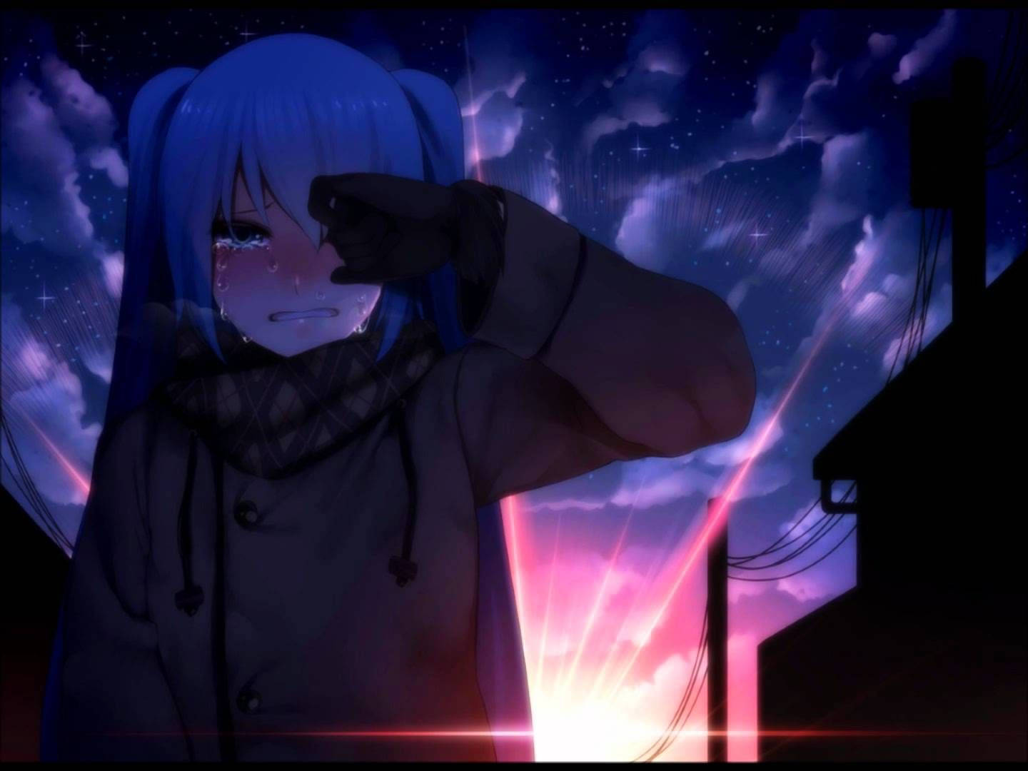 Anime Girl Wiping Tears Nightcore Wallpaper