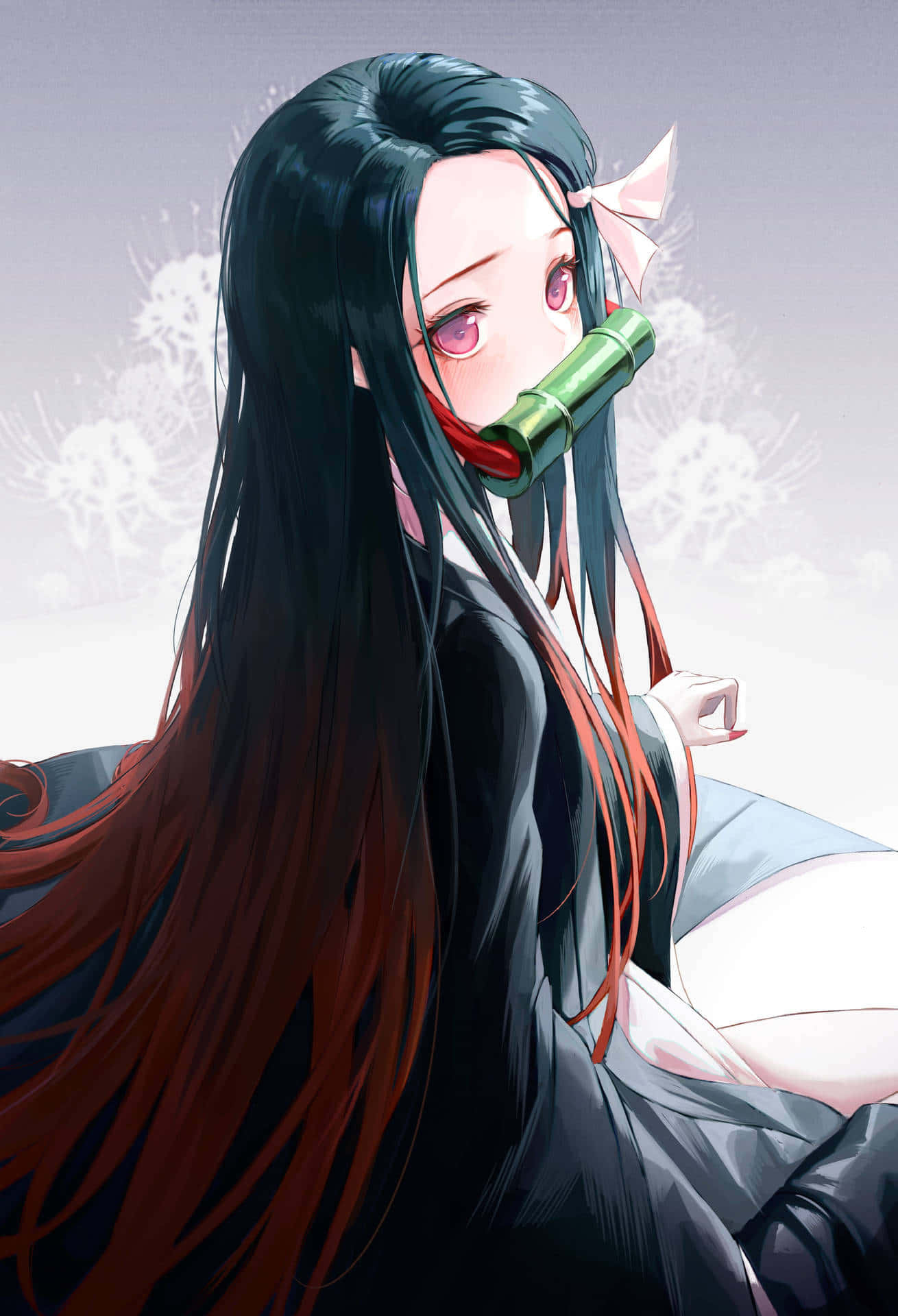 Anime_ Girl_with_ Bamboo_ Breath_ Hold Wallpaper