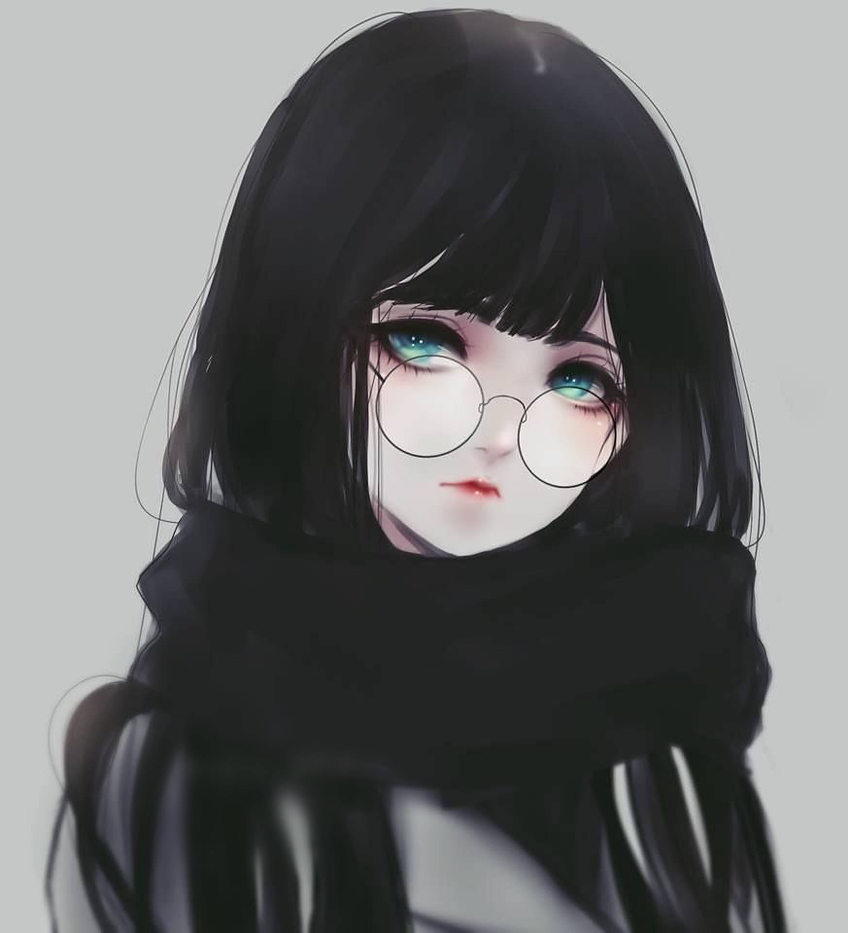 Download Anime Girl With Glasses Emo Pfp Wallpaper 
