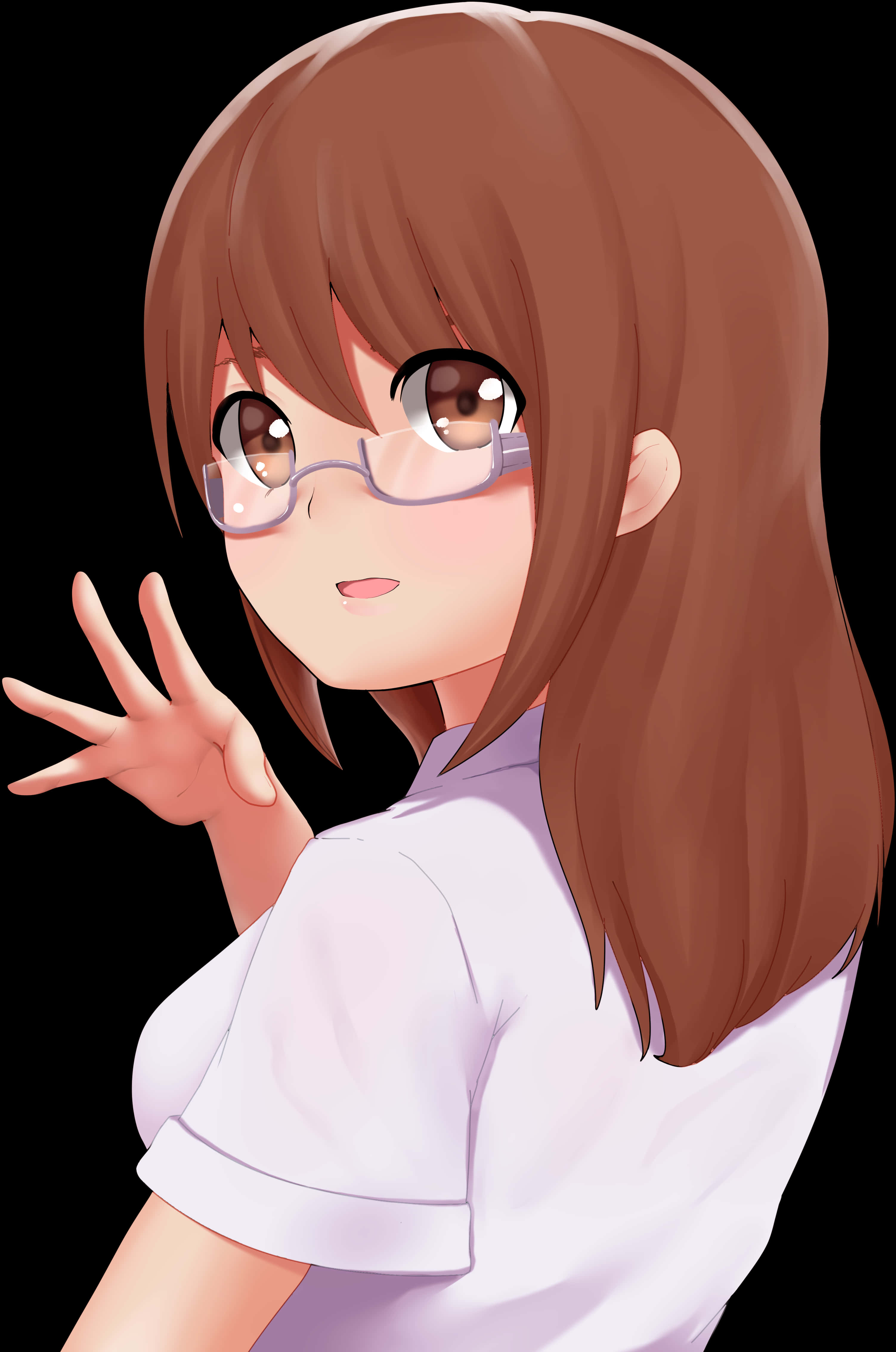 Anime Girl With Glasses Gesture PNG