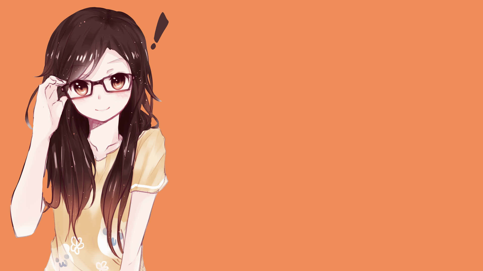 Anime Girl With Glasses Orange Backdrop Wallpaper