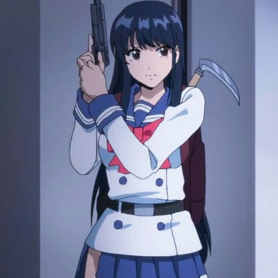 Anime Girl With Gun And Axe Wallpaper