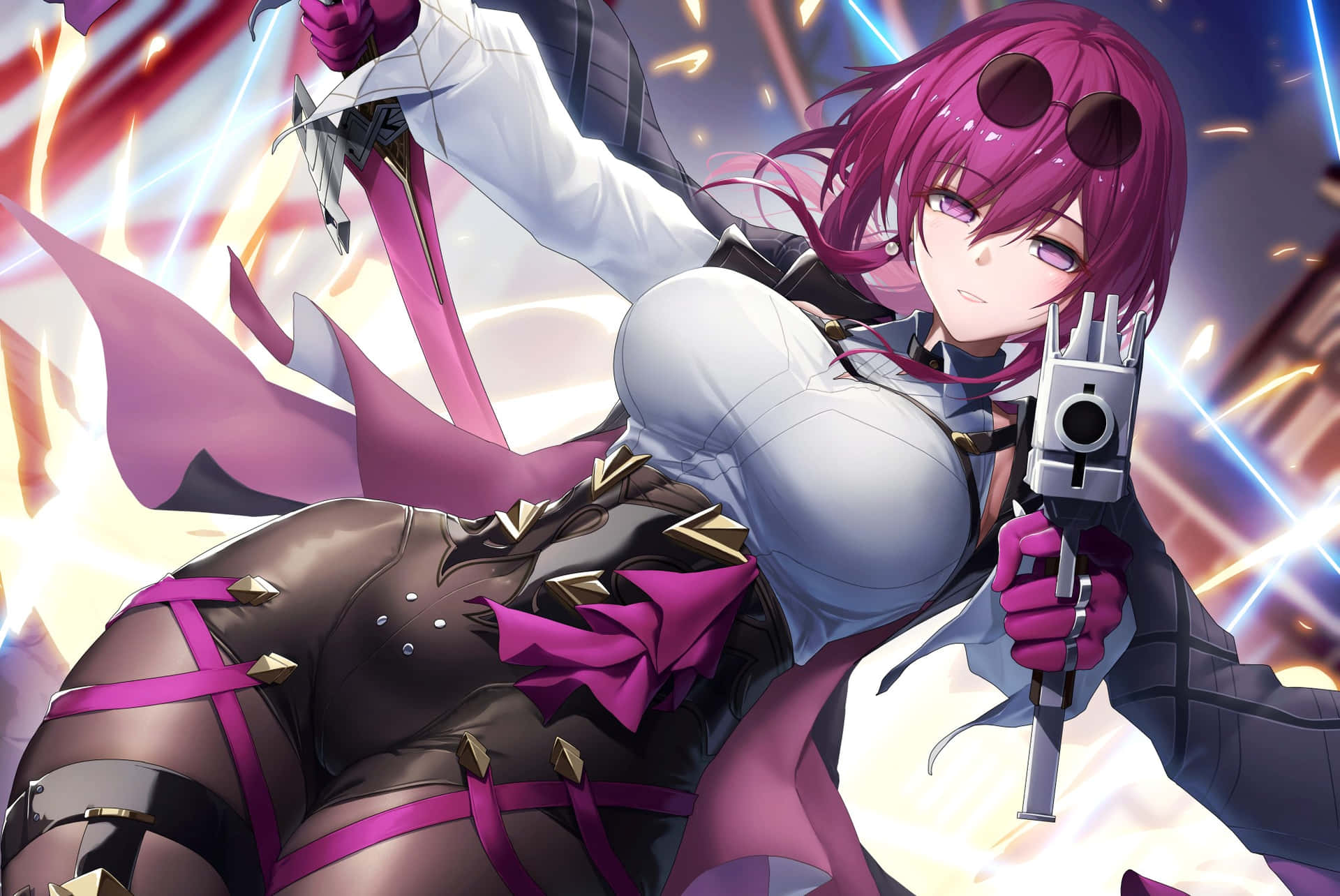 Anime Girl With Gun Battle Scene Wallpaper