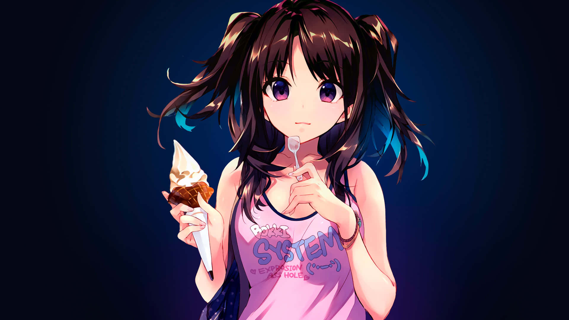 Fille D'anime Avec Une Glace Fond d'écran