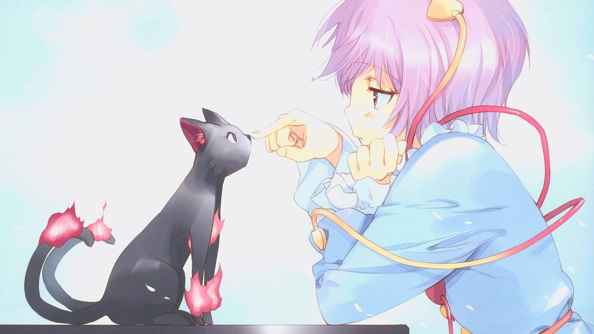 Anime Girl With Kawaii Cat Wallpaper