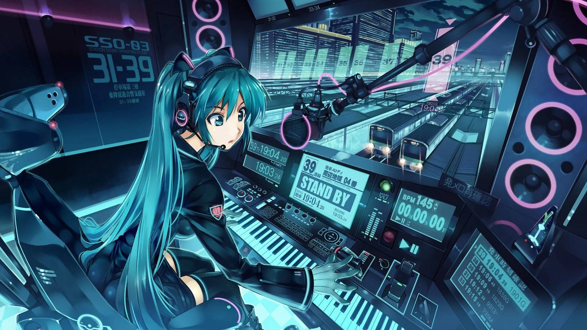 Anime Girl With Laptop Music Studio Setup