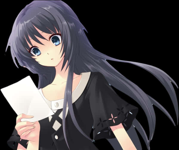 Anime Girl With Letter Black Dress PNG