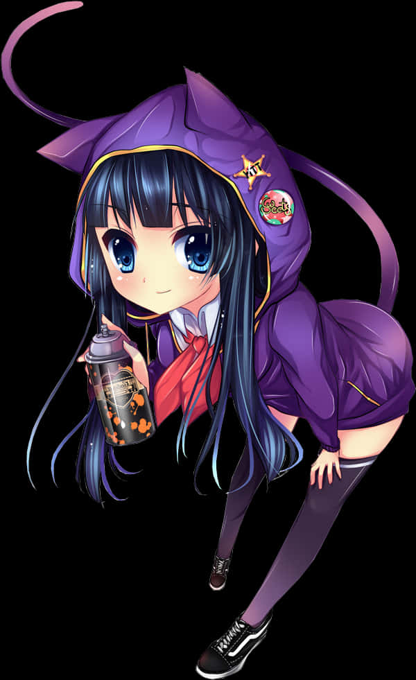 Anime Girl With Purple Witch Costumeand Lantern PNG